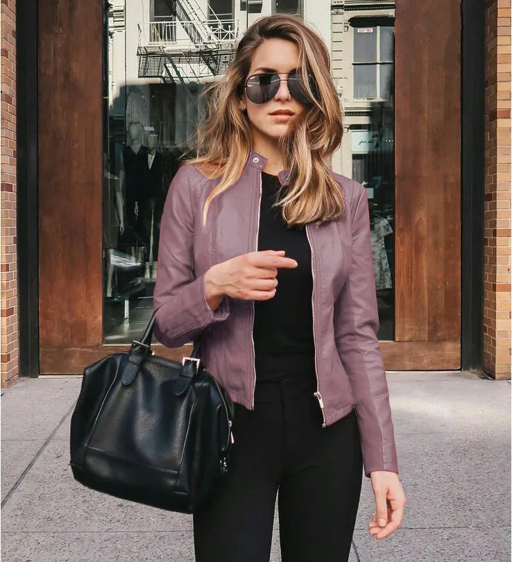 2024 Autumn Winter Women Bike Coat PU Leather Outwear Zipper Outfit Wome Fashion Female Large Size Slim Street Jacket Coat