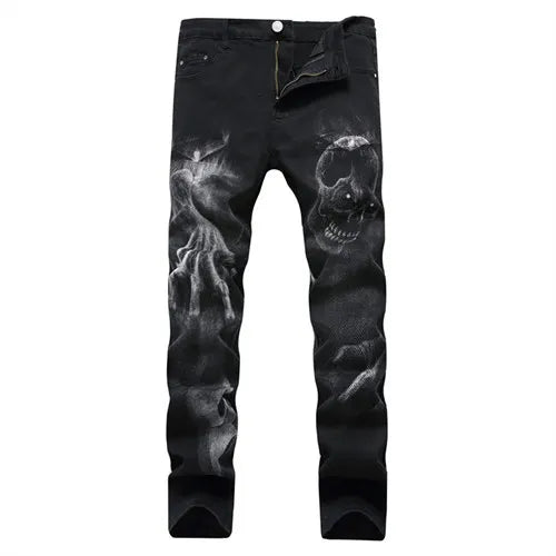 Blue Men's Jeans 3D Digital Print Stretch Denim Pants Blue Black White Trousers Men Fashion Slacks 28-34 36 38 40 42