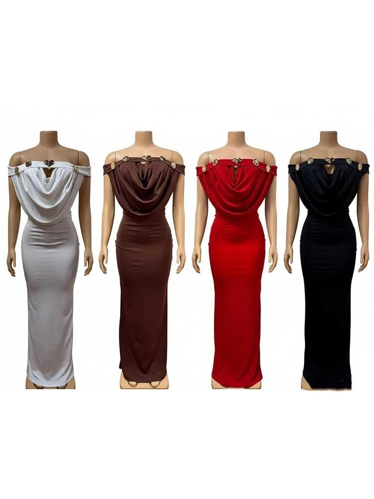 Evening Dress for Parties High Waist Slim Fit Bohemian Dress Chic Woman Wedding Invite Off Shoulder Sexy Long Dresses Elegant