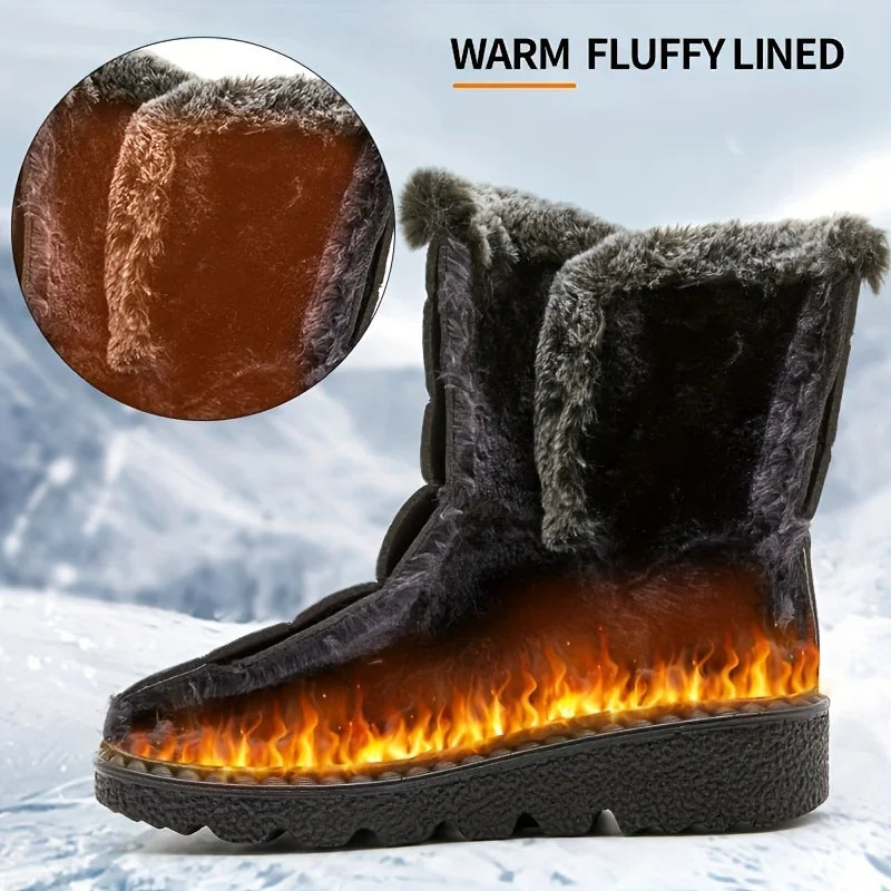 Women Winter Mid Calf Snow Boots Thick Plush Lined Warm Booties Magic Strap Waterproof Non Slip Flat Sole Thermal Shoes for Daily Walking Cold Weather Black Navy Wine Red Multi Colors Ladies Casual Winter Footwear