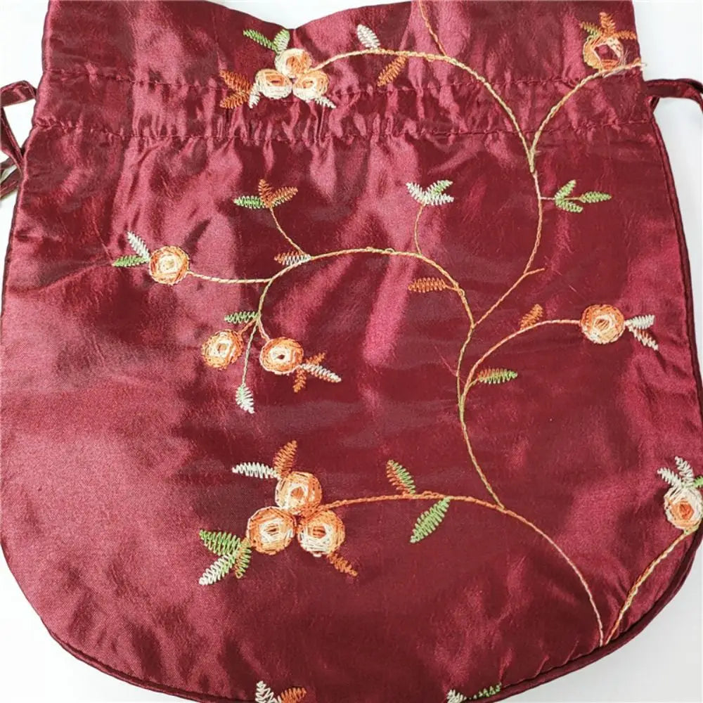 Elegant Ethnic Style Cosmetic Handbag Women Flower Handbags Embroidered Flower Small Bucket Bag National Style Purse Jewelry Bag