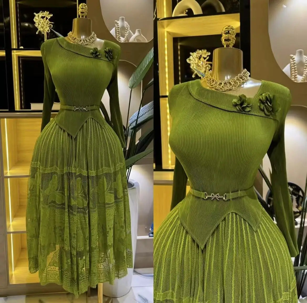 Miyake Pleated Dress 2025 Diagonal Collar Elegant Loose Solid Color Big Pendulum Pleated Skirt African Women's Summer New