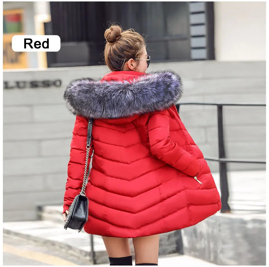 2024 New Wool Collar Hooded Winter Jacket Parkas Women's Jacket Thick Warm Cotton Cushion Down Coat Parka Coat Winter Long Fit D