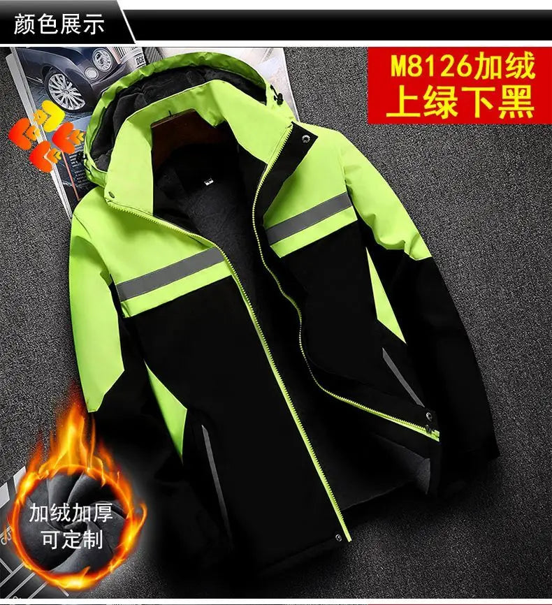 New Winter Work Jacket, Waterproof Windproof Reflective Thermal Coat with Fleece Lining, Stain Resistant Outdoor