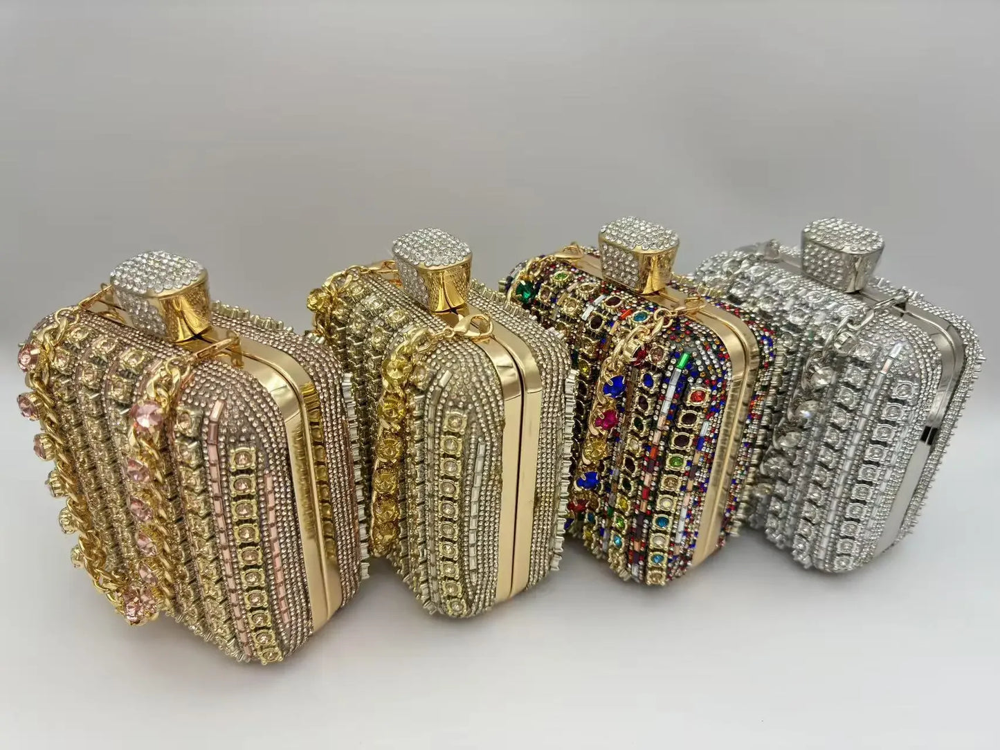 Handmade Diamond Encrusted Square Clutch Evening Bag Small Size Portable Sparkling Polyester Fiber Dinner Bag for Women