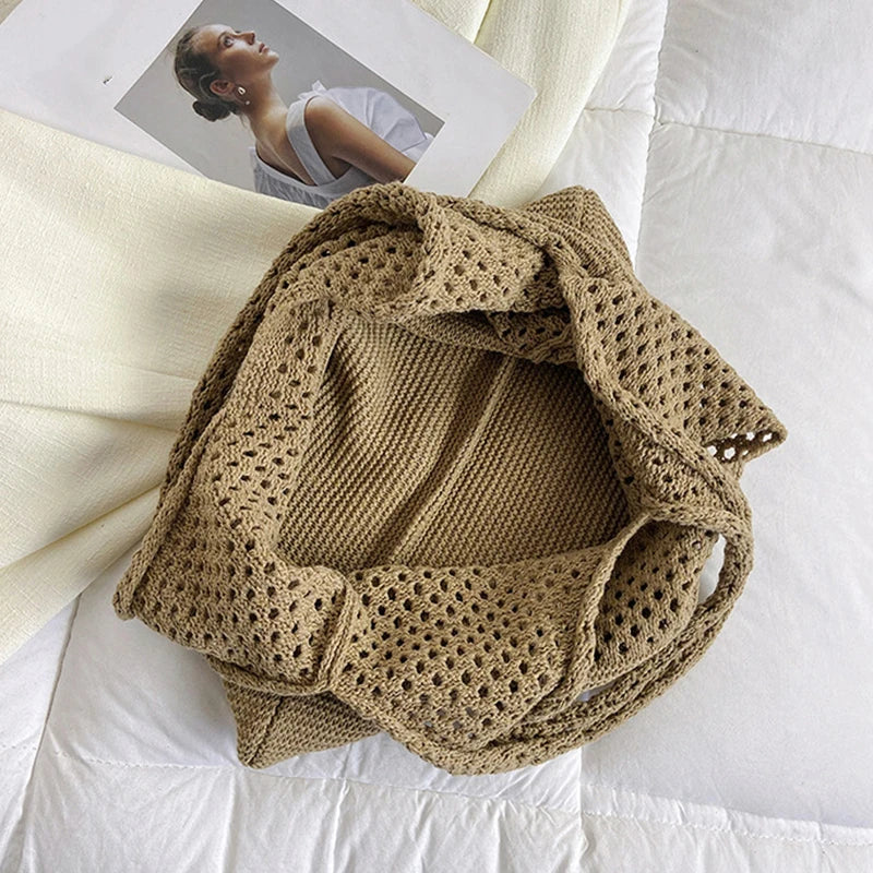 Large Capacity Shoulder Bags Fashion Women Hollow Woven Crochet Bag Knitting Handbags Eco Female Shopping Tote