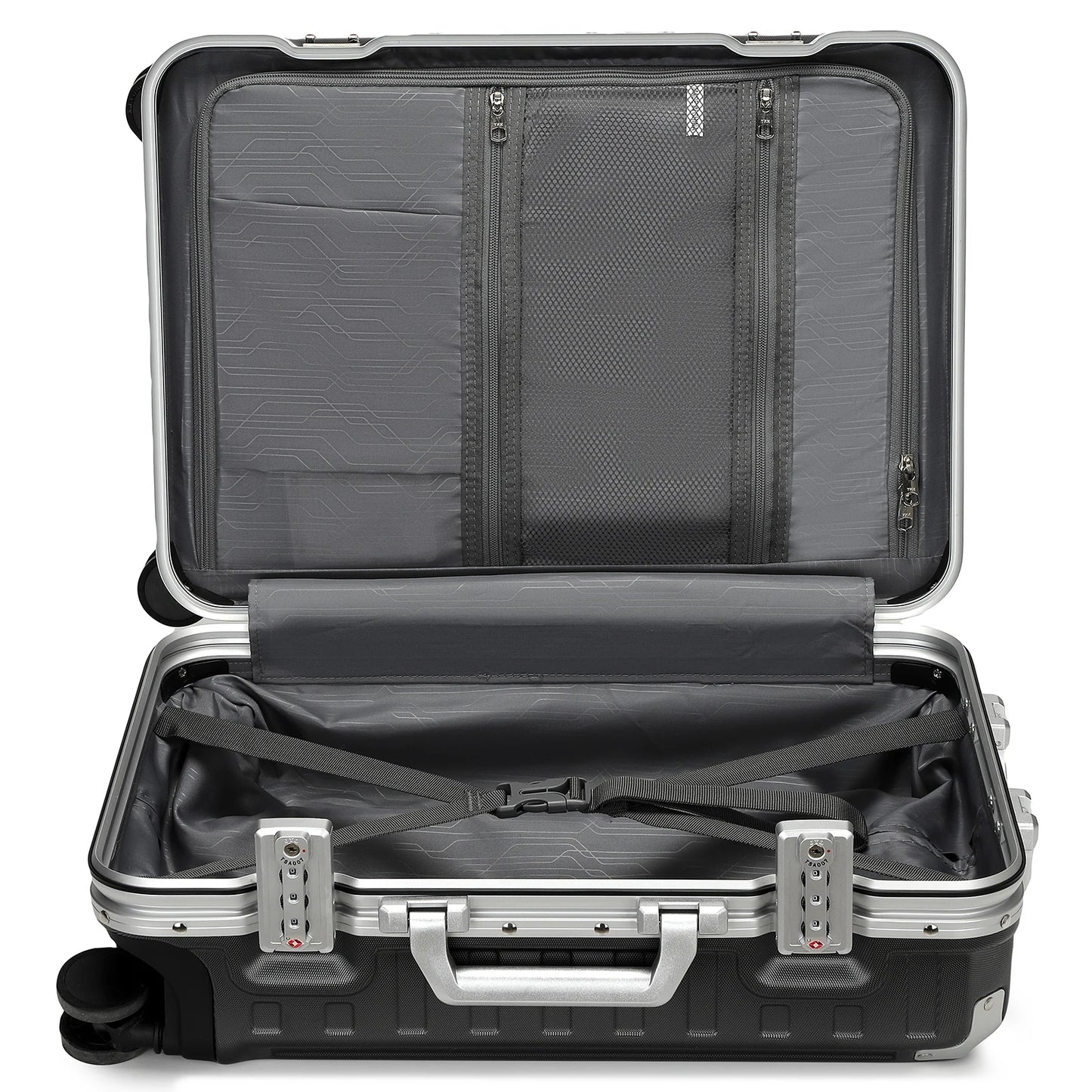 Hard Case Suitcase Trolley Aluminum Frame suitcase PC hand luggage with 4 Rolls TSA Check-in Luggage Trackcase Black
