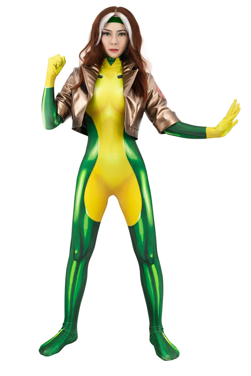 WENAM Women Hero Cosplay Jacket High Waist PU-Leather Coat Anime X-Men Rogue Anna Marie Casual Jacket Cosplay Costume Halloween