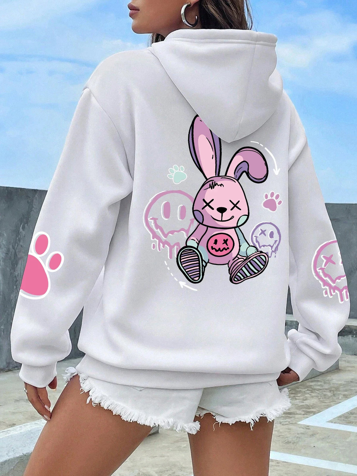 Women Hoodies Hip Hop Street Casual Printed Female Hoodies Oversize Fashion Loose 2025 Sweatshirts Autumn Warm Fleece Clothing