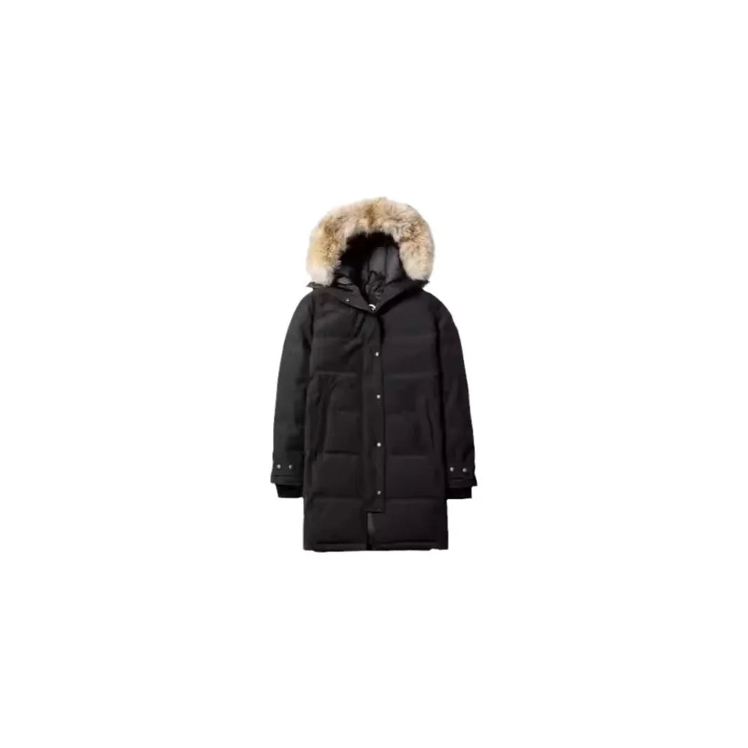 Shelburne Women's 15 Style down Jacket Hooded Wolf Fur Collar Thickened Long Sleeve Polyester Fabric White Duck down Coat