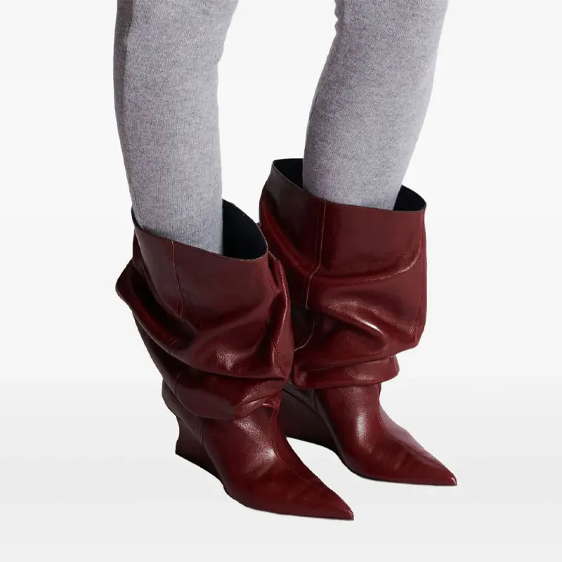 Women's Fashion Pointed Thick Soled Pleated Short Boots, Autumn and Winter Thick Heeled Long Boots, Sexy Runway Women's Boots