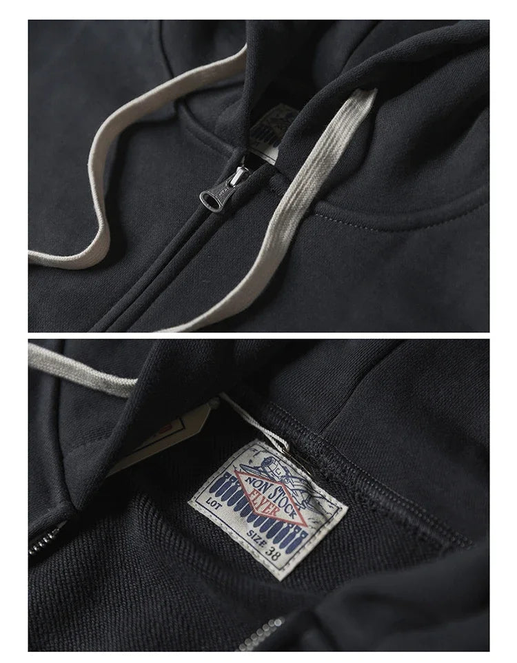 Non Stock Men's Zip Up Hooded Sweatshirt Heavyweight Solid Color Hoodies Thick