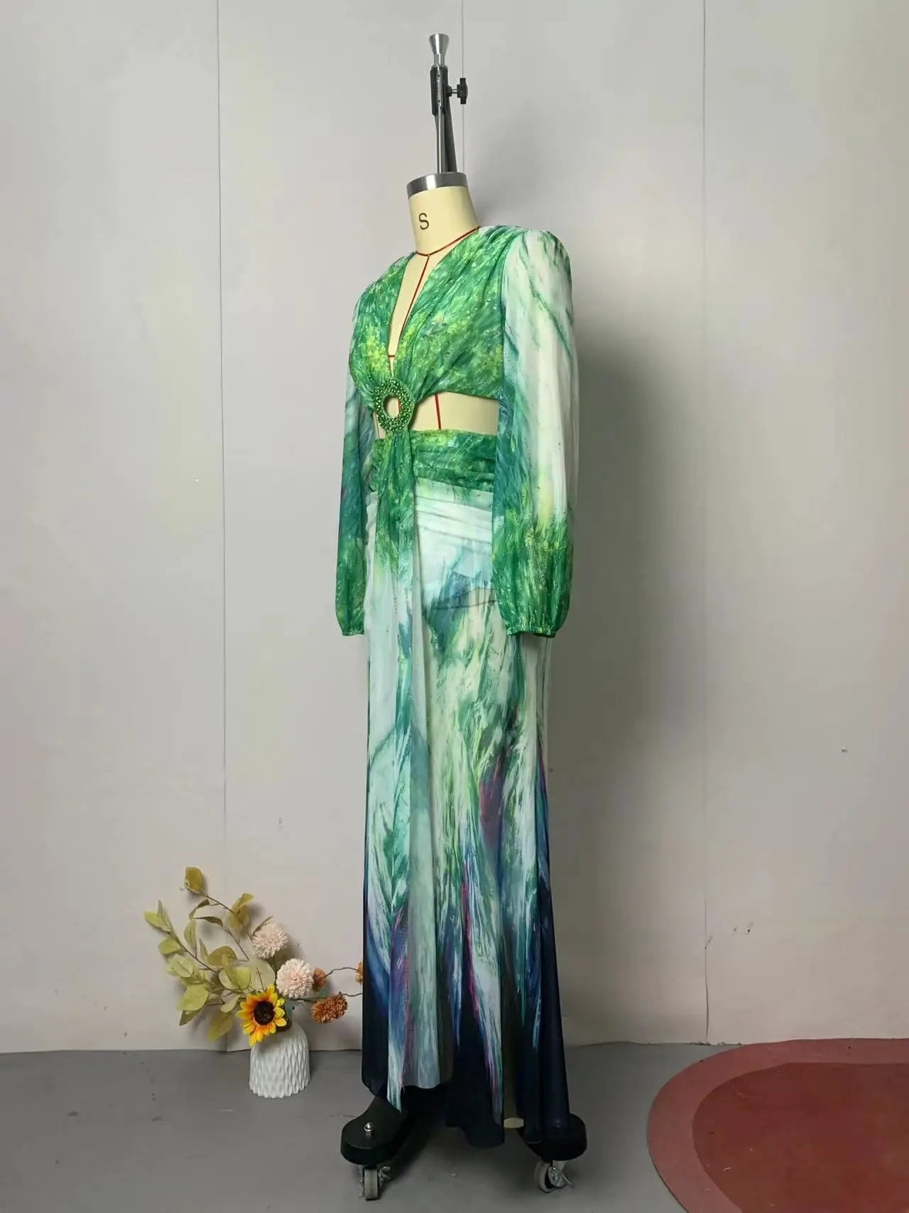 Women's Dress 2025 Fashion Summer New Vestidos Para Mujer Women's Vacation Elegant Style Long Sleeve Split Printed Slit Dresses