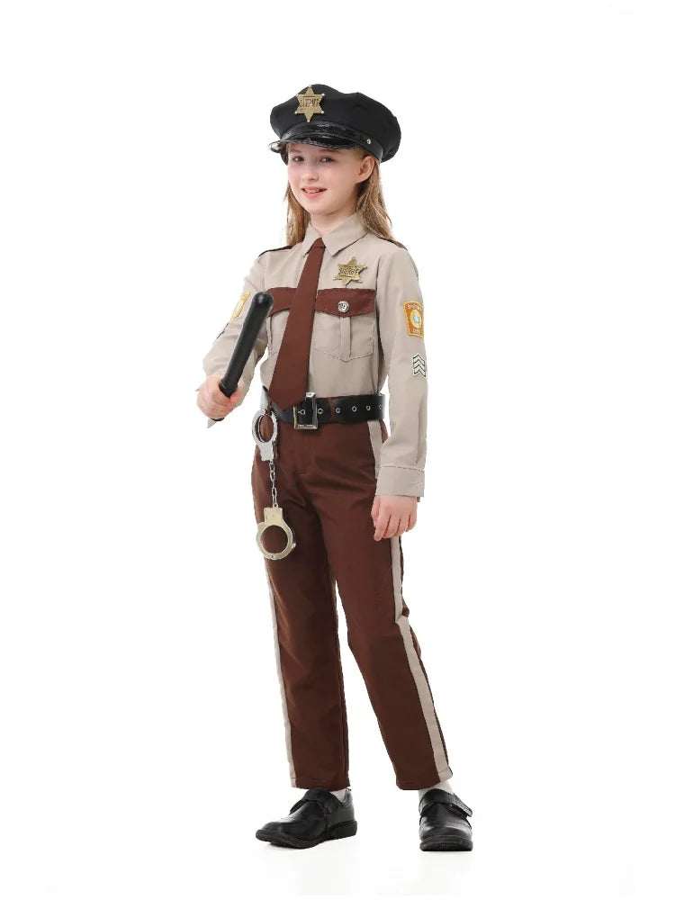 Unisex Sheriff Cosplay Costume Police Uniform Full Set Long Sleeve Halloween Carnival Party Stage Performance Dress Outfits