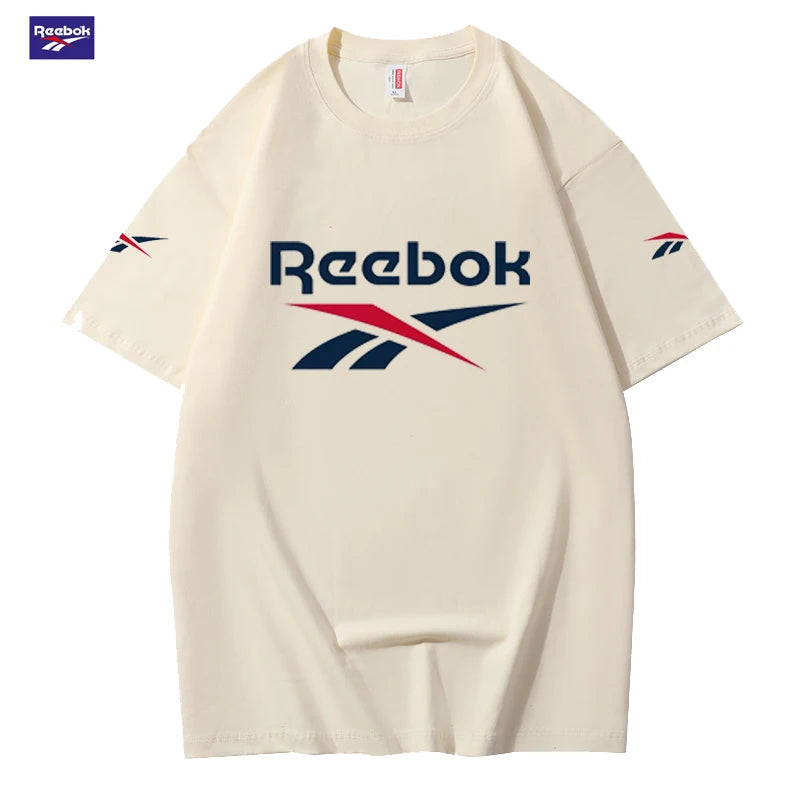 Reebok Summer New Color-Block Short Sleeve - Suitable for Men and Women. Loose and Comfortable. Fashionable Street Style.