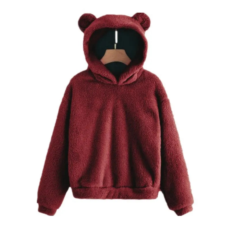 Fall Winter Women's Hoodies Winter Women Long Sleeve Rabbit Ear Hood Sweatshirt Cute Plush Warm Casual Cute Hoodie Tops 2026