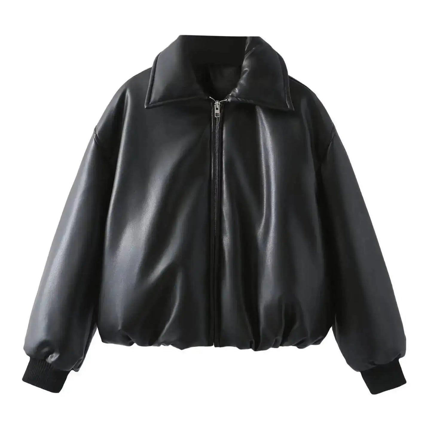 SHENGPALAE Women's Fashion 2026 Autumn Winter New Clothes Solid Color Leather Thicken Warm Female Short Cotton Jacket 5C1437