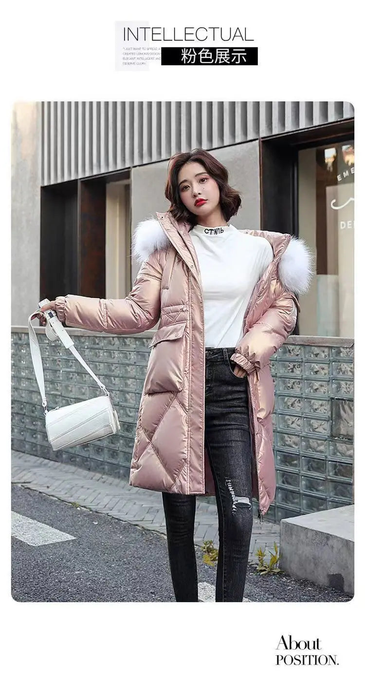 2023 Autumn Winter Hooded Fur Collar Long Parkas Mujer Thick Warm Down Cotton Padded Jacket Women Casual Hoodies Coat Female