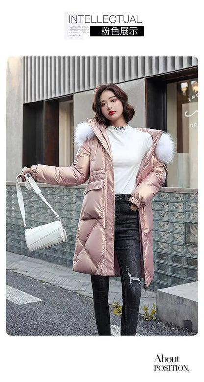 2023 Autumn Winter Hooded Fur Collar Long Parkas Mujer Thick Warm Down Cotton Padded Jacket Women Casual Hoodies Coat Female