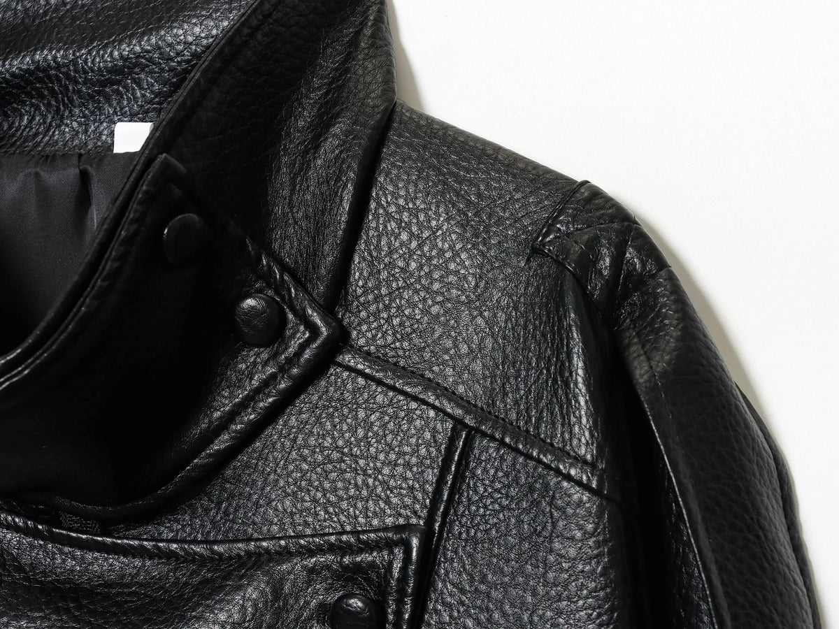 Women's Jacket New Black Long Sleeve Faux Leather Jacket Motorcycle Style Personality Fashion button and Zipper closure traf