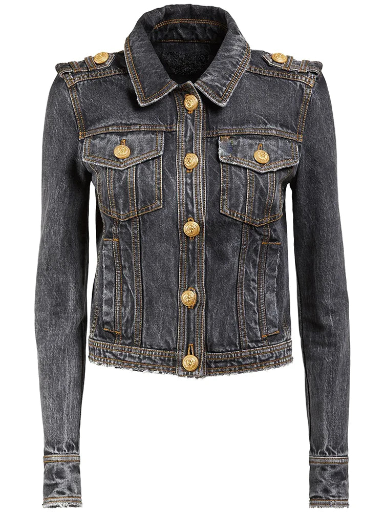 HIGH STREET Newest 2026 F/W Designer Fashion Women's Lion Buttons Stone Wash Denim Jacket