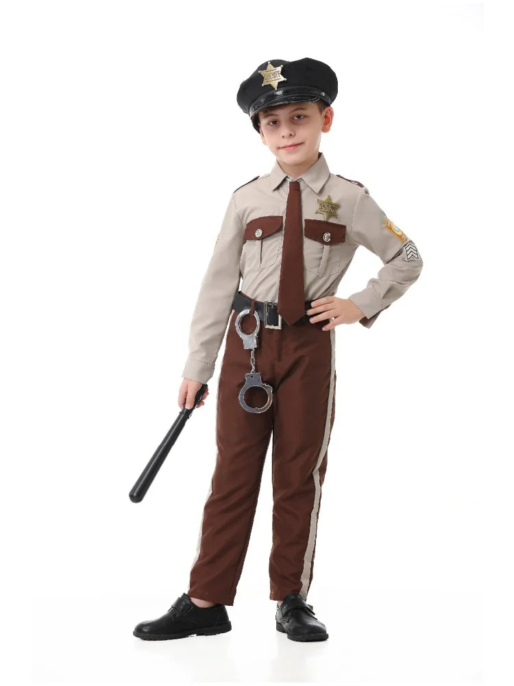Unisex Sheriff Cosplay Costume Police Uniform Full Set Long Sleeve Halloween Carnival Party Stage Performance Dress Outfits