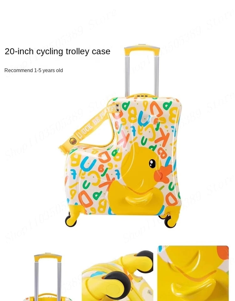 Cute Pony Cartoon Suitcase for Children Can Sit and Ride Carry on Kids Luggage Baby Trolley Case Boarding Cabin 20 Inch