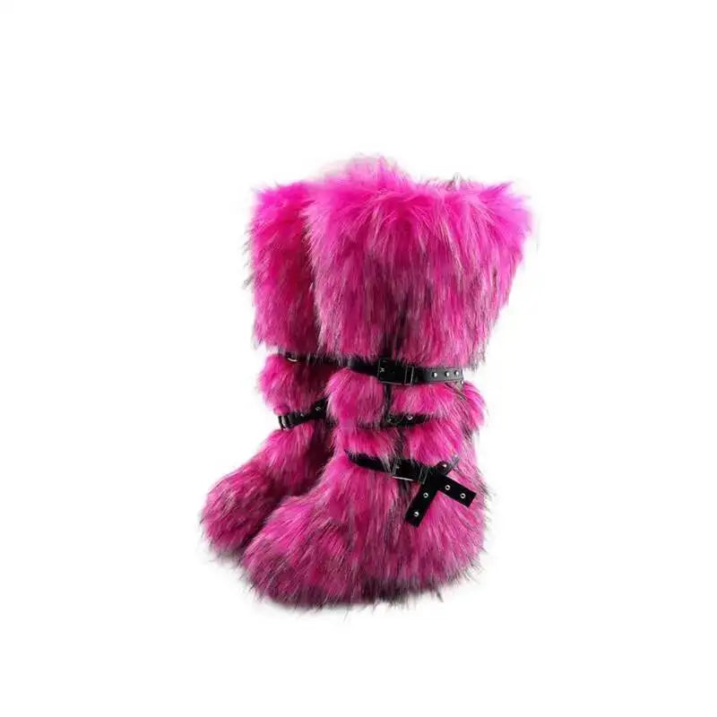 2025 Winter Subculture High Top Furry Boots For Women Snow Boots Niche Lined Thick Soled Long Tube Snow Boots