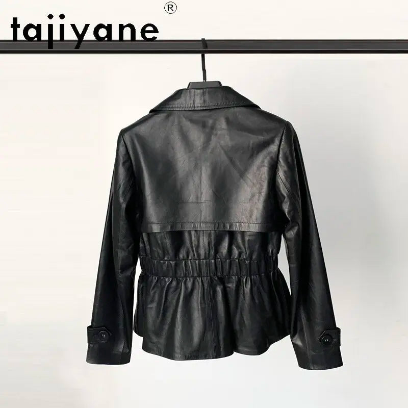 TAJIYANE Real Sheepskin Leather Jacket Woman Short Elastic Waist Suit Jacket Fashion Belted Coat Autumn Women Clothing 2026 가죽자켓