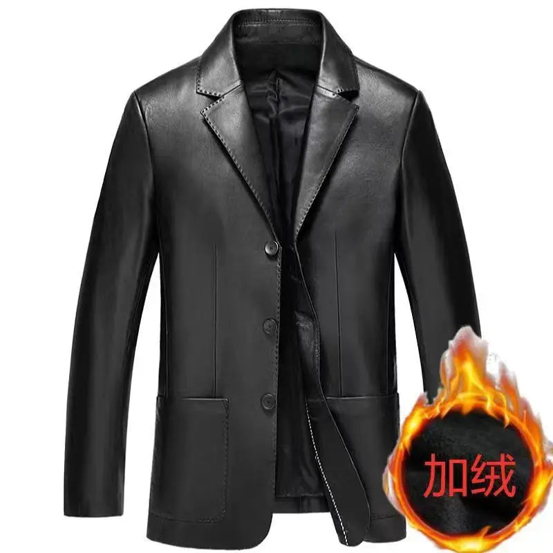 Autumn Winter Male Korean Fashion Casual PU Leather Jacket Hombre Thick Warm Add Velvet Buttos Coat Men All-match Outwear Top