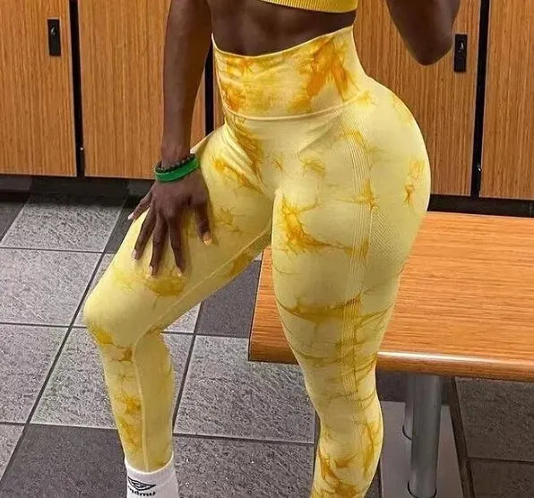 Women Tiedye Gym Leggings Push Up Seamless Yoga Pant Scrunch Sports Fitness Tights High Waist Workout Training Leggins Wholeasle