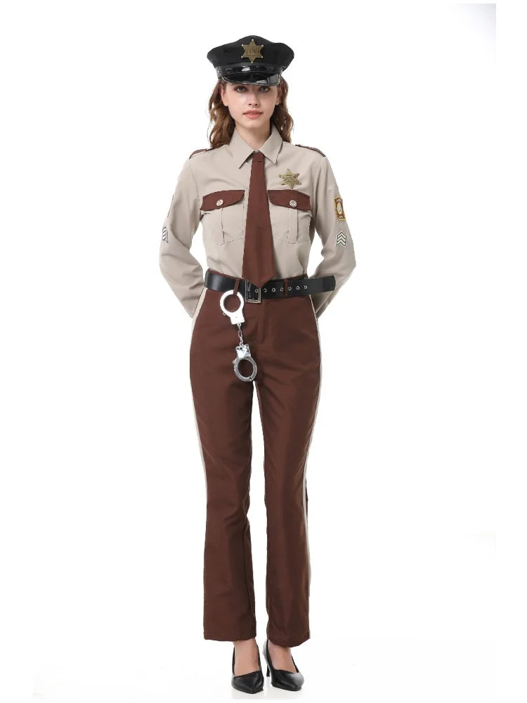 Unisex Sheriff Cosplay Costume Police Uniform Full Set Long Sleeve Halloween Carnival Party Stage Performance Dress Outfits