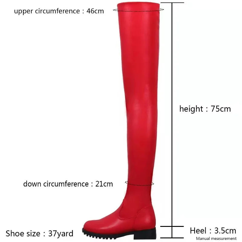 Women's Boots Side Zipper Over The Knee Boots Sexy Platform Long Boots Thick Heel Plus Size Fashion Shoes Elastic Leather Boot