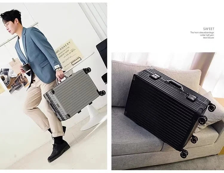 Aluminium Frame Suitcase Large-capacity Trolley Case Strong and Durable Password Cabin Bag Thickened PC suitcase 20/22/24/26/28