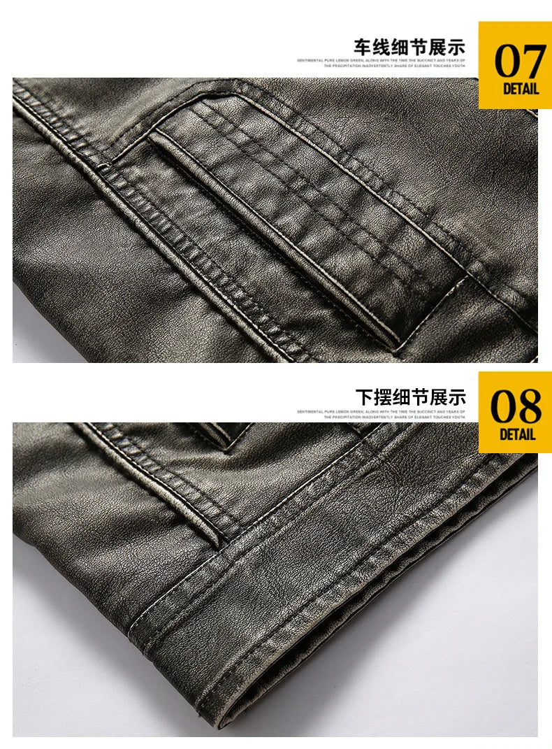 Men's Leather Clothing for Autumn and Winter. Fashionable Young Men's Stand-collar Distressed Personalized Street Leather Coat.