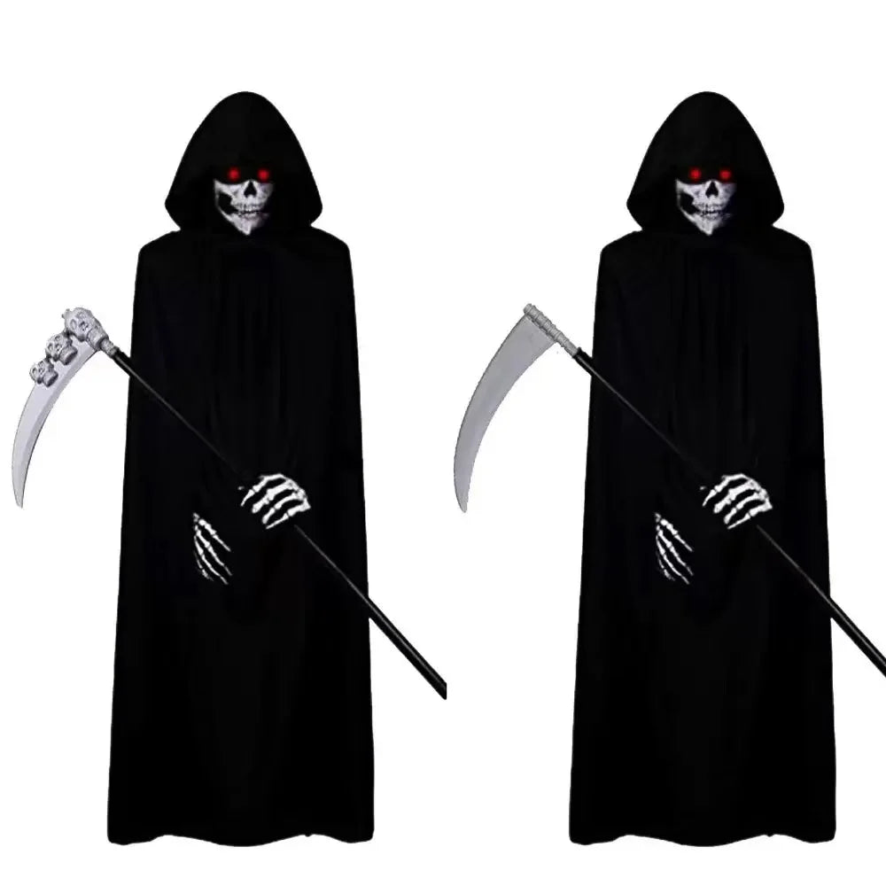 Terror Stitch Halloween Party Cosplay boy Adult Death Black Cloak, Halloween Death Skull Skeleton Ball Costume Prop Set