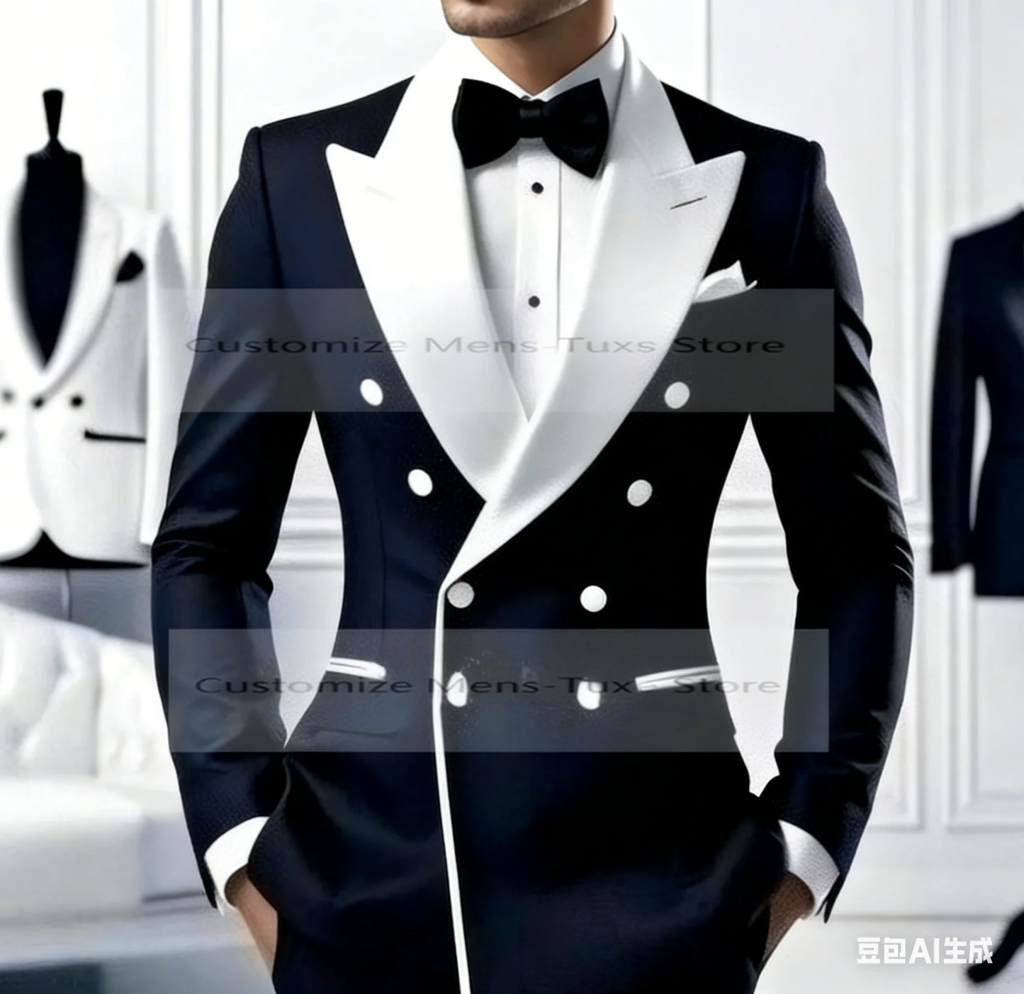 White Lapel Black Formal Occasion Men Suit Groom Groomsman Wedding Party Prom Business Casual Tuxedos 2 Piece Set Blazer Pants