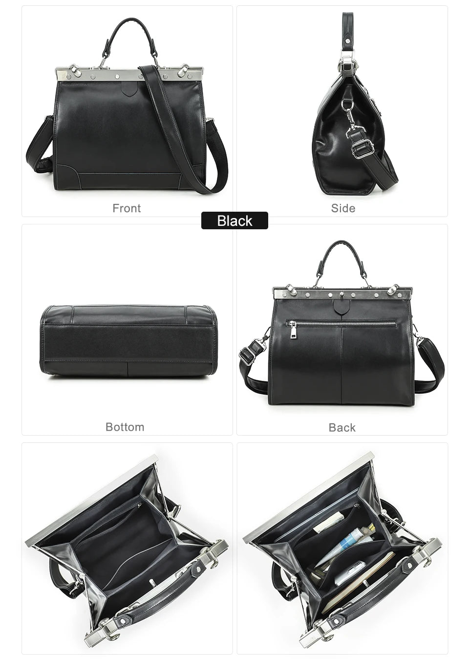 CONTACT'S Genuine Leather Top Handle Bags for Women Sling Shoulder Bags Tote Bag Handbags Metal Frame Female Bags Office Ladies