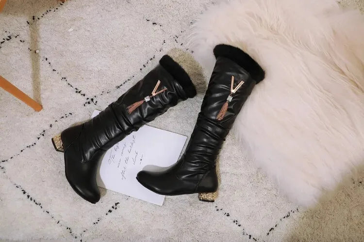 Winter Warm Knee High Boots Women Platform Wedges High Heels Snow Boots Slip on Winter Ladies Shoes White Black Pink 2025