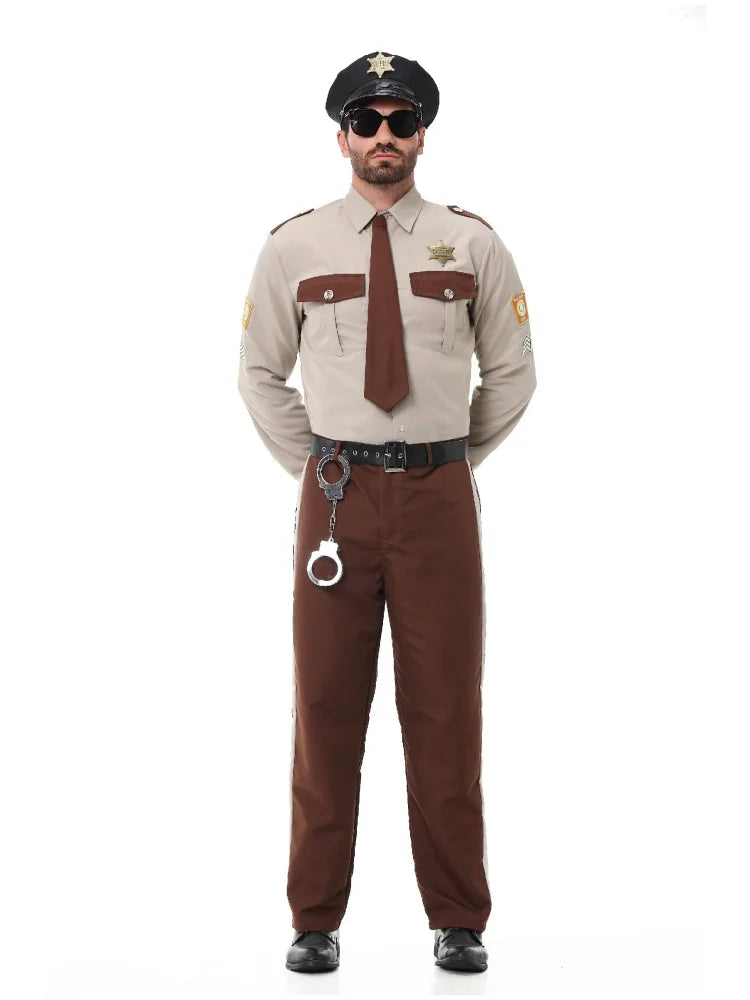 Unisex Sheriff Cosplay Costume Police Uniform Full Set Long Sleeve Halloween Carnival Party Stage Performance Dress Outfits