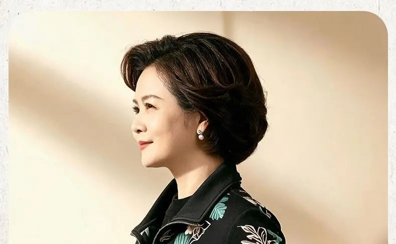 Womens Mom Floral Print Zip Up Jacket Lapel Collar Casual Loose Outerwear For Middle Aged Ladies