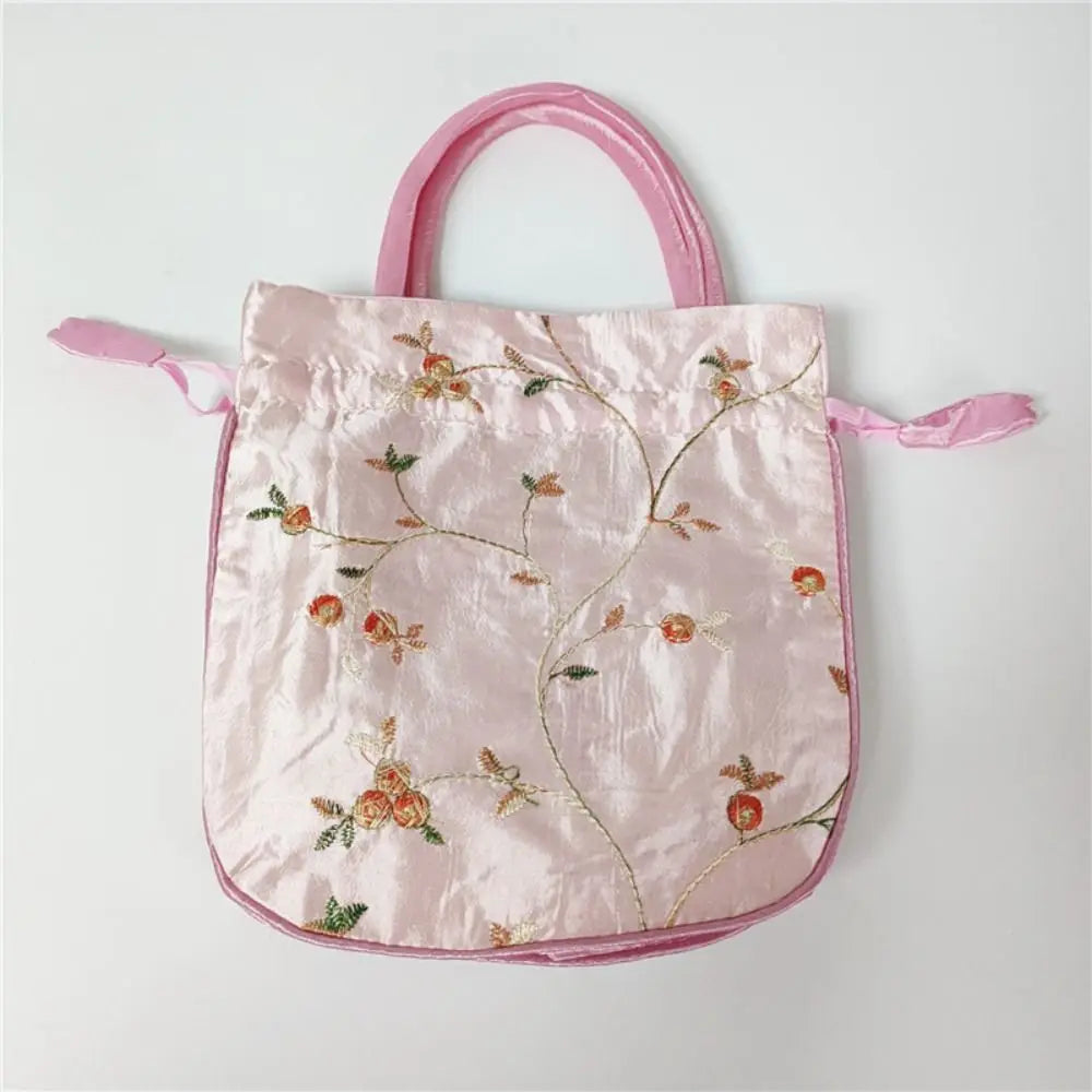 Elegant Ethnic Style Cosmetic Handbag Women Flower Handbags Embroidered Flower Small Bucket Bag National Style Purse Jewelry Bag