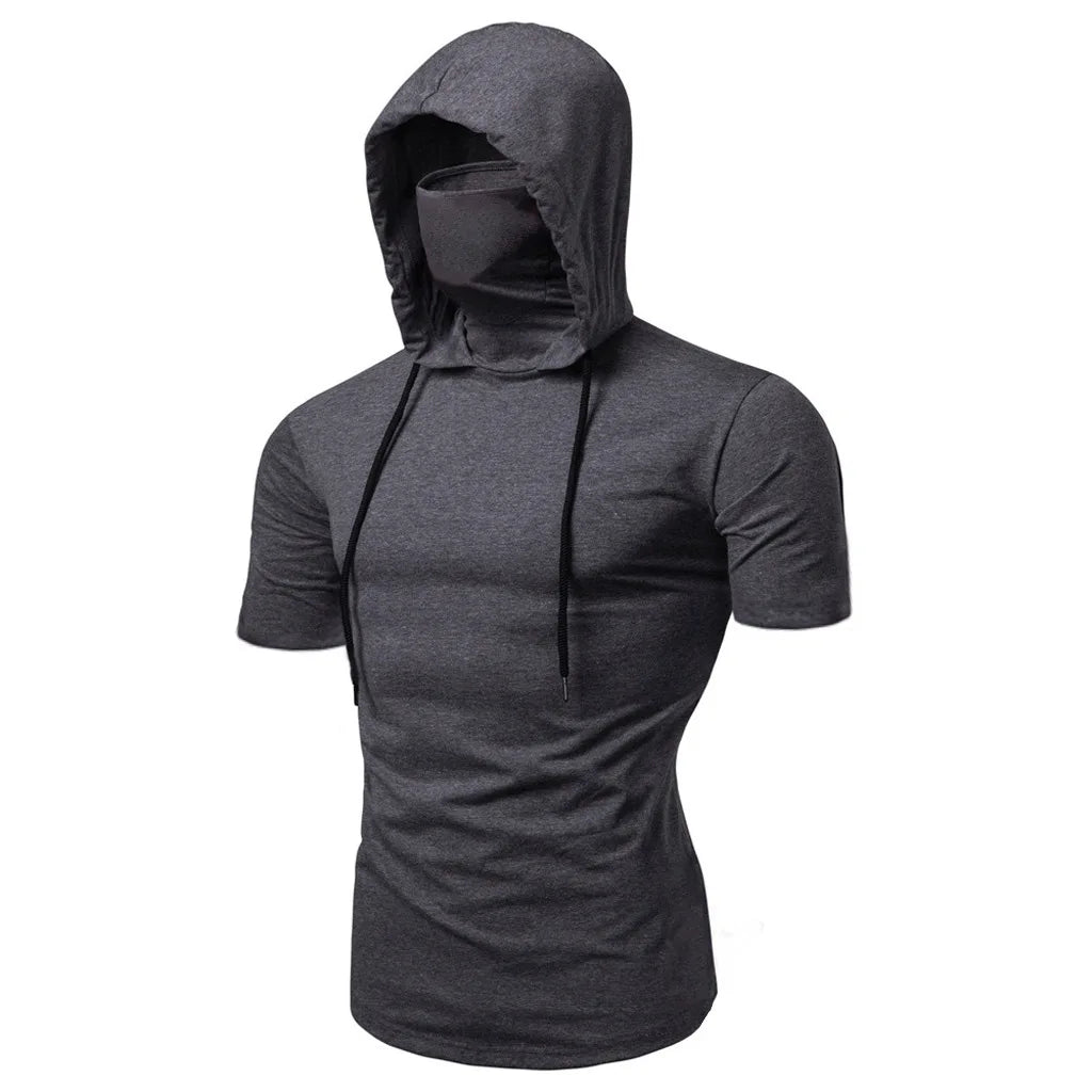 Mens Gym Hoodie Sleeveless with Mask Sweatshirt Hoodies Casual Splice Large Open-Forked Male Clothing Mask Button Sports Hooded