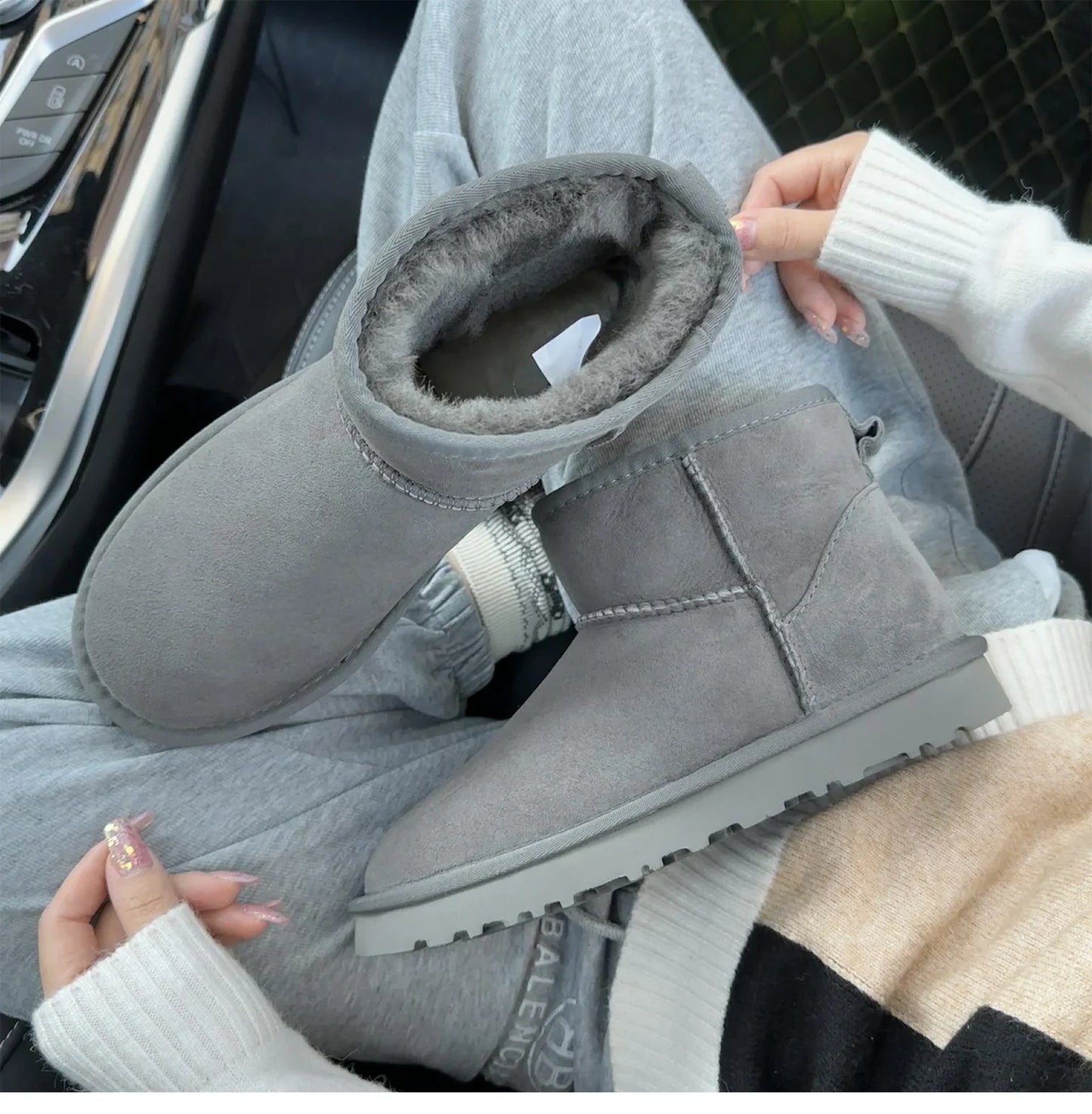 5854 men's and women's sheepskin and wool snow boots, integrated fur and leather, winter thick and warm women's boots
