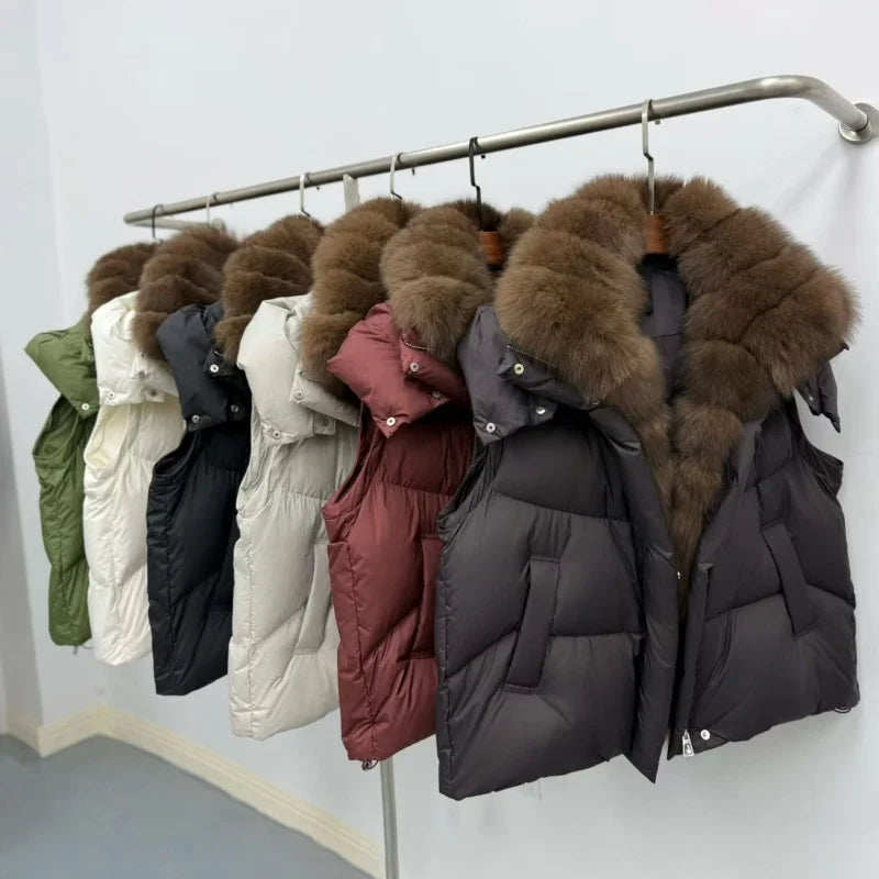 Winter new women's large furCollar thickened warm white gooseDown coat y2k high-quality fashionable detachable sleeveDown jacket