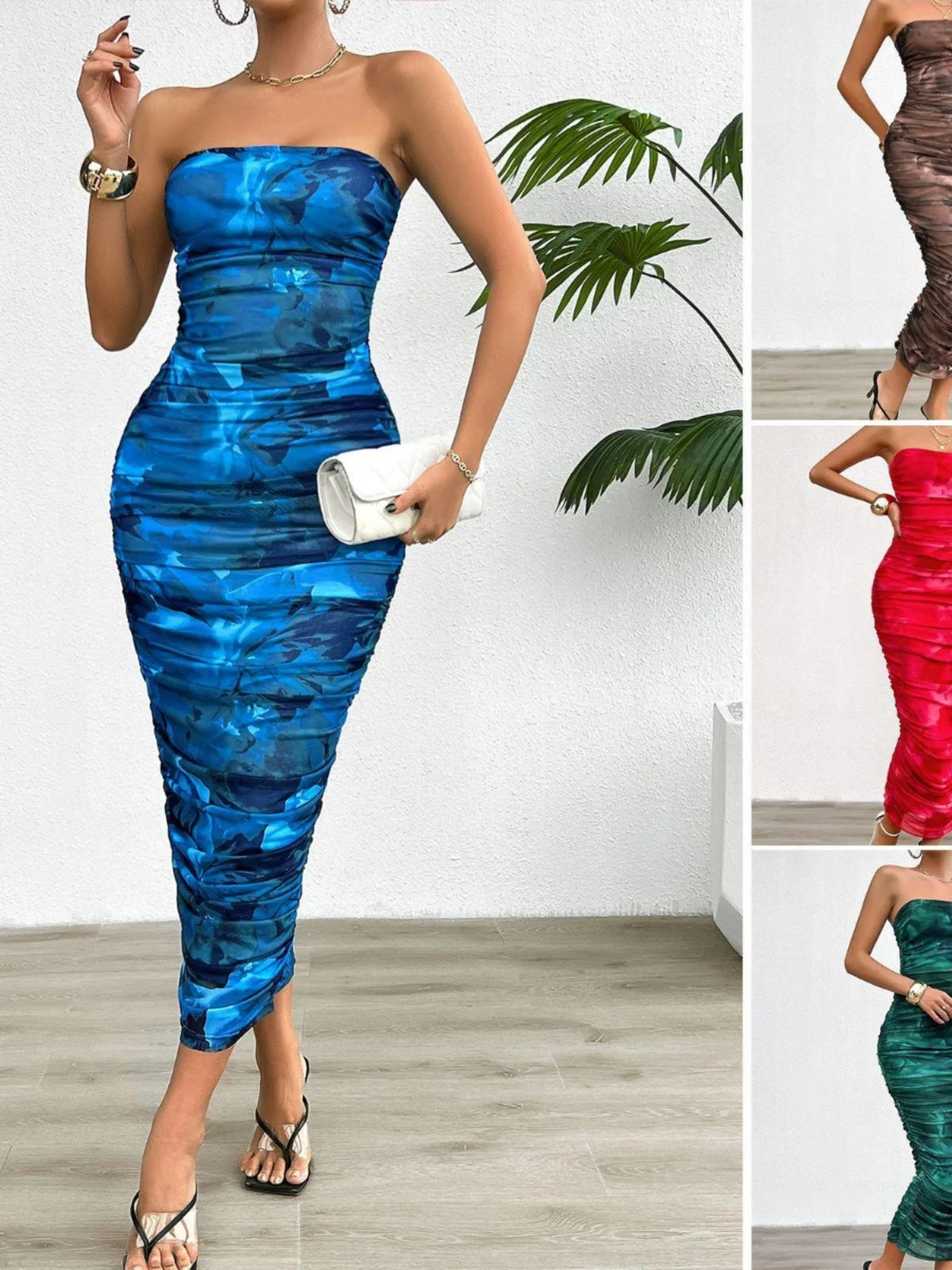 Ele Slim Fit Pure Desire Breast  Dr High Waist Wrap Dr Summer Long Svel Printed Gown for Young Women