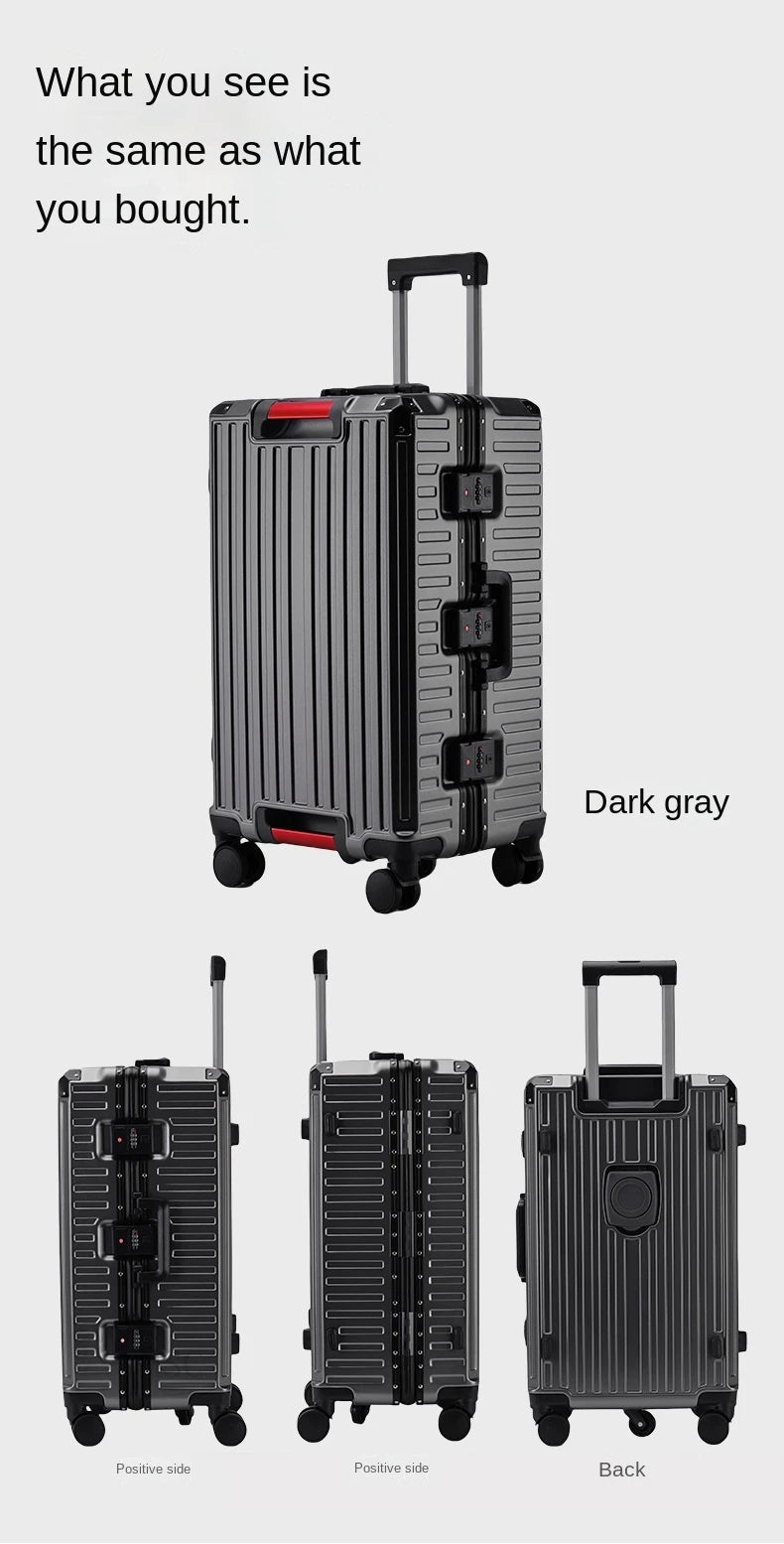 Five-wheel Aluminum Frame Suitcase 30 inch Multifunctional Cabin Password Trolley Case Luggage with USB Cup Holder Suitcases