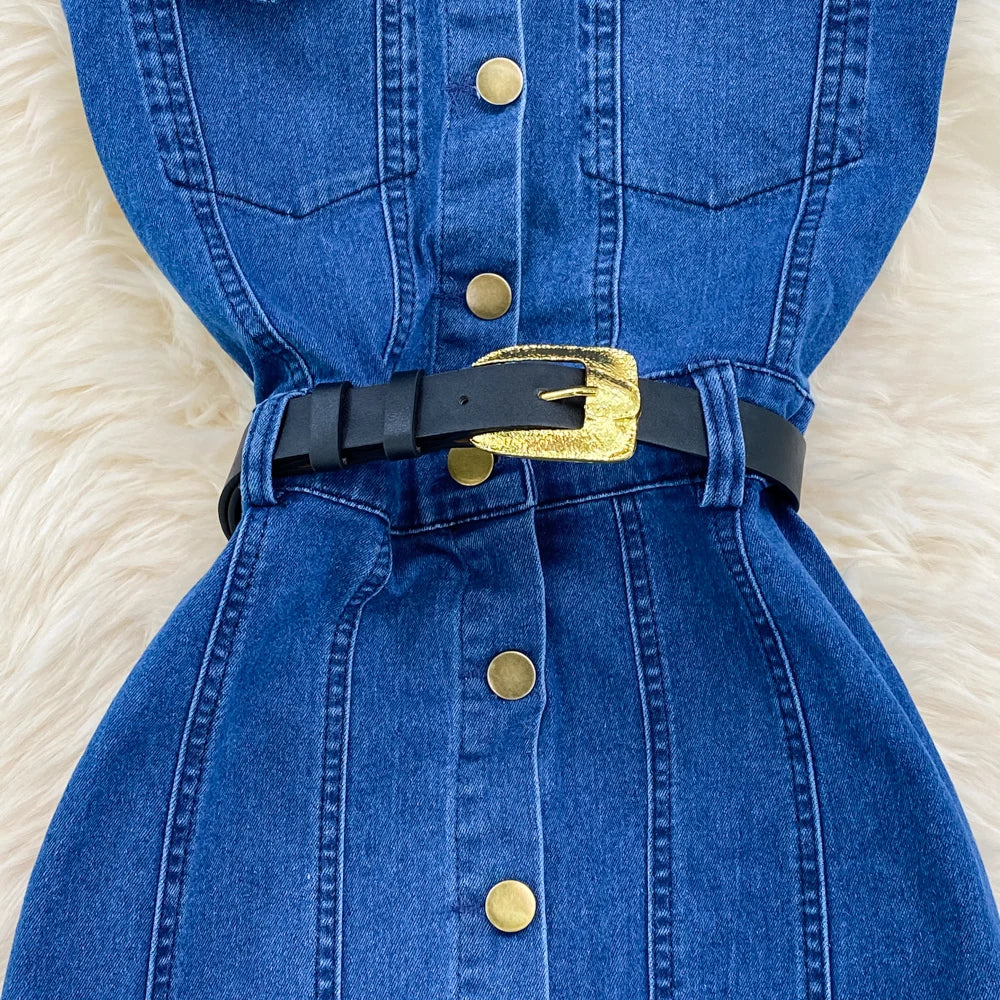 Denim Dress Women Sexy Long Dresses Vintage Vestidos A Line Sleeveless Backless Single Breasted Pockets 2025 Summer Sundress