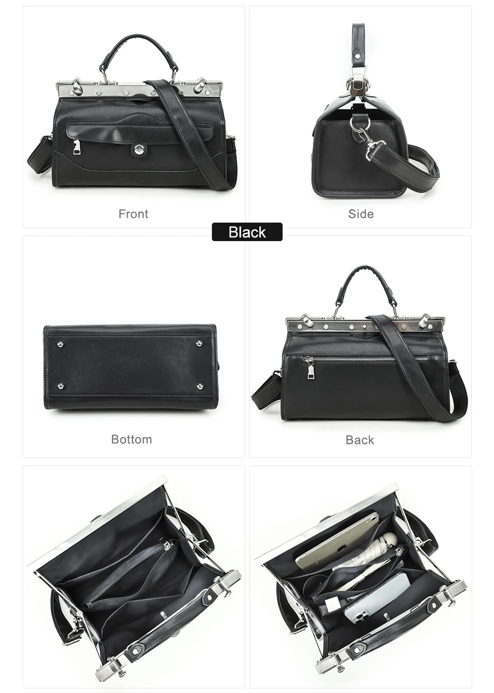 CONTACT'S Genuine Leather Top Handle Bags for Women Sling Shoulder Bags Tote Bag Handbags Metal Frame Female Bags Office Ladies