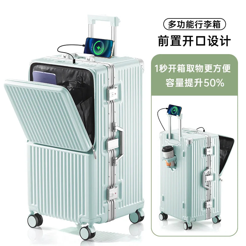 Front Opening Suitcase 20 inch Boarding Box Trolley Case 28/30 inch Luggage Large Capacity Aluminium Frame Suitcase Password Box